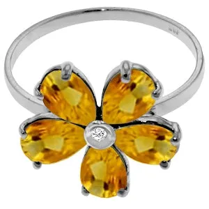 2.22 Carat 14K Solid White Gold Sun Soaked Citrine Diamond Ring