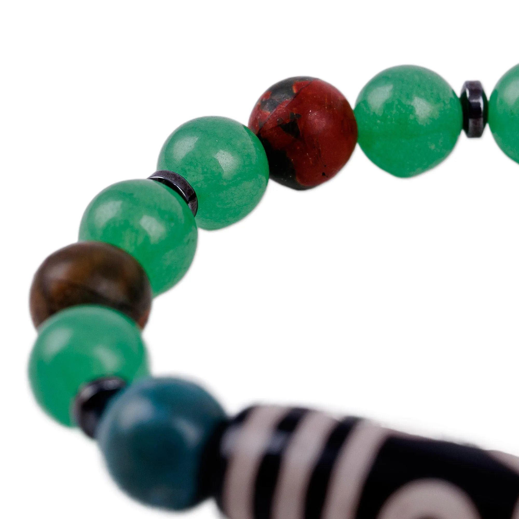 3-Eyed Dzi Multi-Gemstone Beaded Stretch Pendant Bracelet - Three-Eyed Dzi | NOVICA