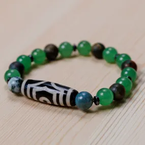 3-Eyed Dzi Multi-Gemstone Beaded Stretch Pendant Bracelet - Three-Eyed Dzi | NOVICA
