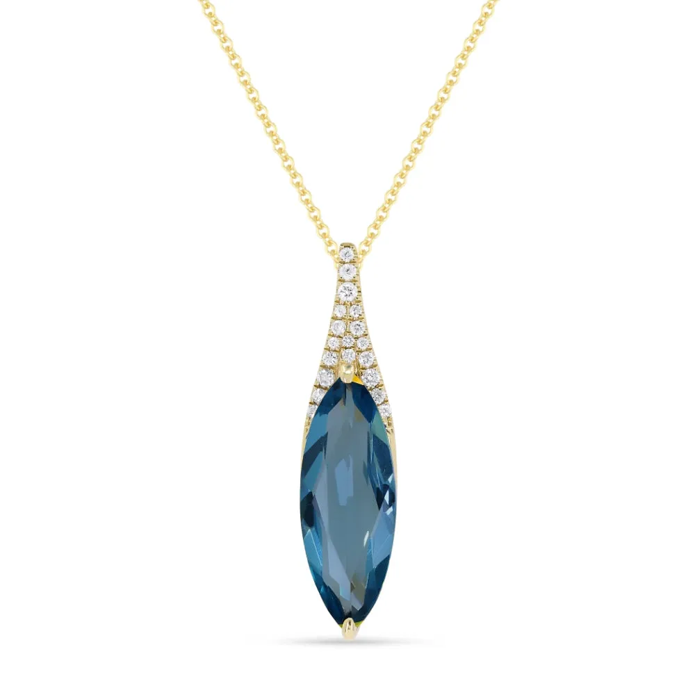 3.05ct London Blue Topaz 16"Pendant Necklace in 14K Yellow Gold