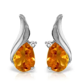 3.26 Carat 14K Solid White Gold Stud Earrings Diamond Citrine Certified
