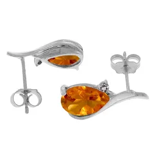 3.26 Carat 14K Solid White Gold Stud Earrings Diamond Citrine Certified