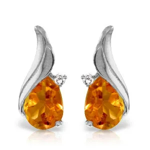 3.26 Carat 14K Solid White Gold Stud Earrings Diamond Citrine Certified