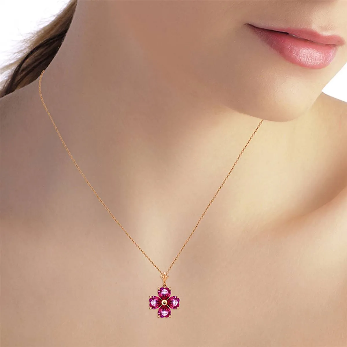 3.8 Carat 14K Solid Rose Gold Heart Cluster Pink Topaz Necklace