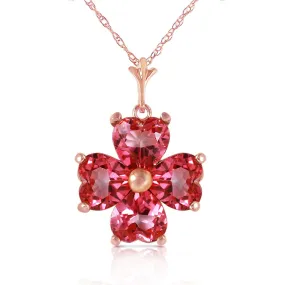 3.8 Carat 14K Solid Rose Gold Heart Cluster Pink Topaz Necklace
