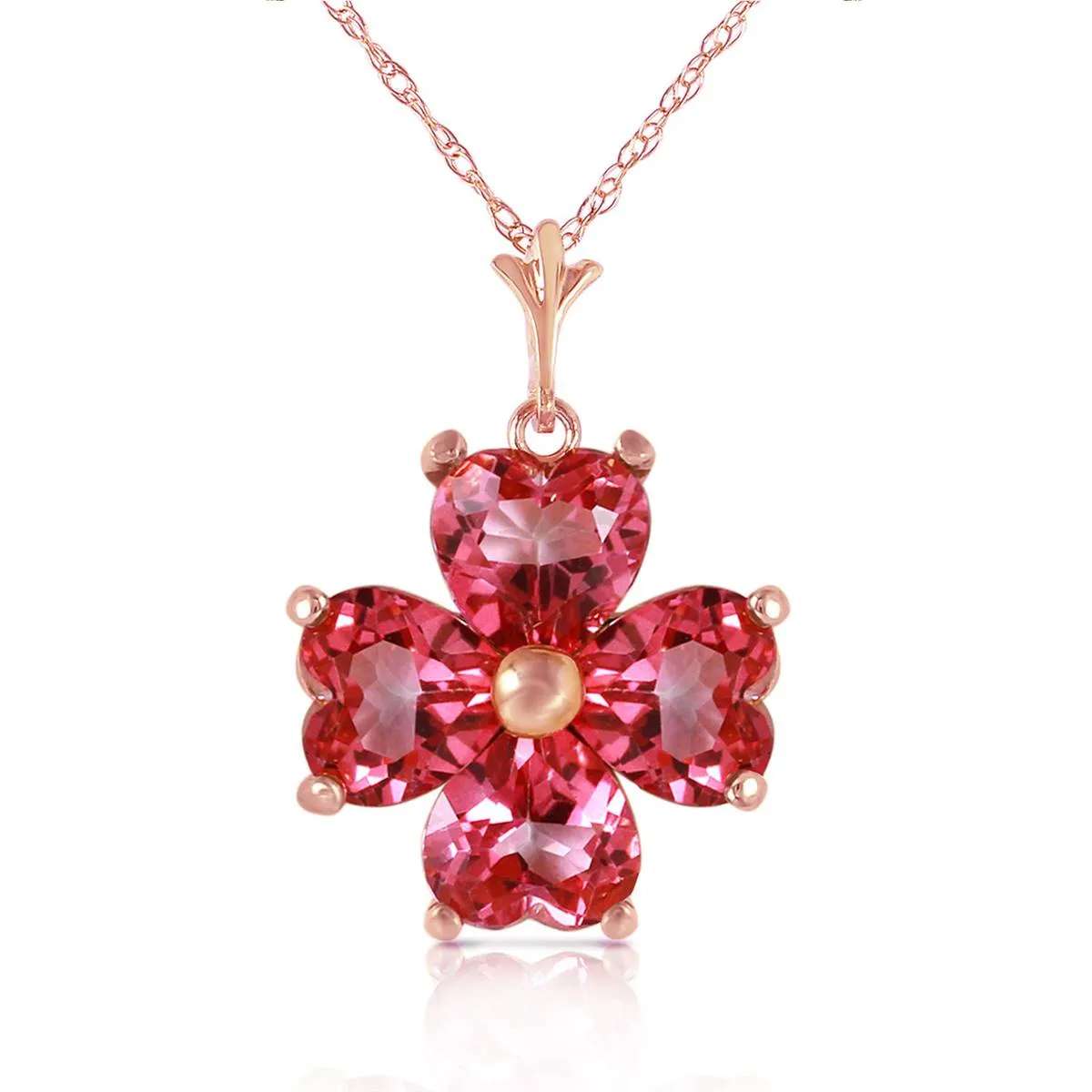 3.8 Carat 14K Solid Rose Gold Heart Cluster Pink Topaz Necklace
