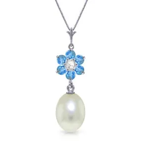 4.53 Carat 14K Solid White Gold Necklace Pearl, Blue Topaz Diamond