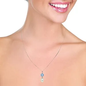4.53 Carat 14K Solid White Gold Necklace Pearl, Blue Topaz Diamond