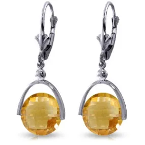6.5 Carat 14K Solid White Gold Leverback Earrings Checkerboard Cut Citrine