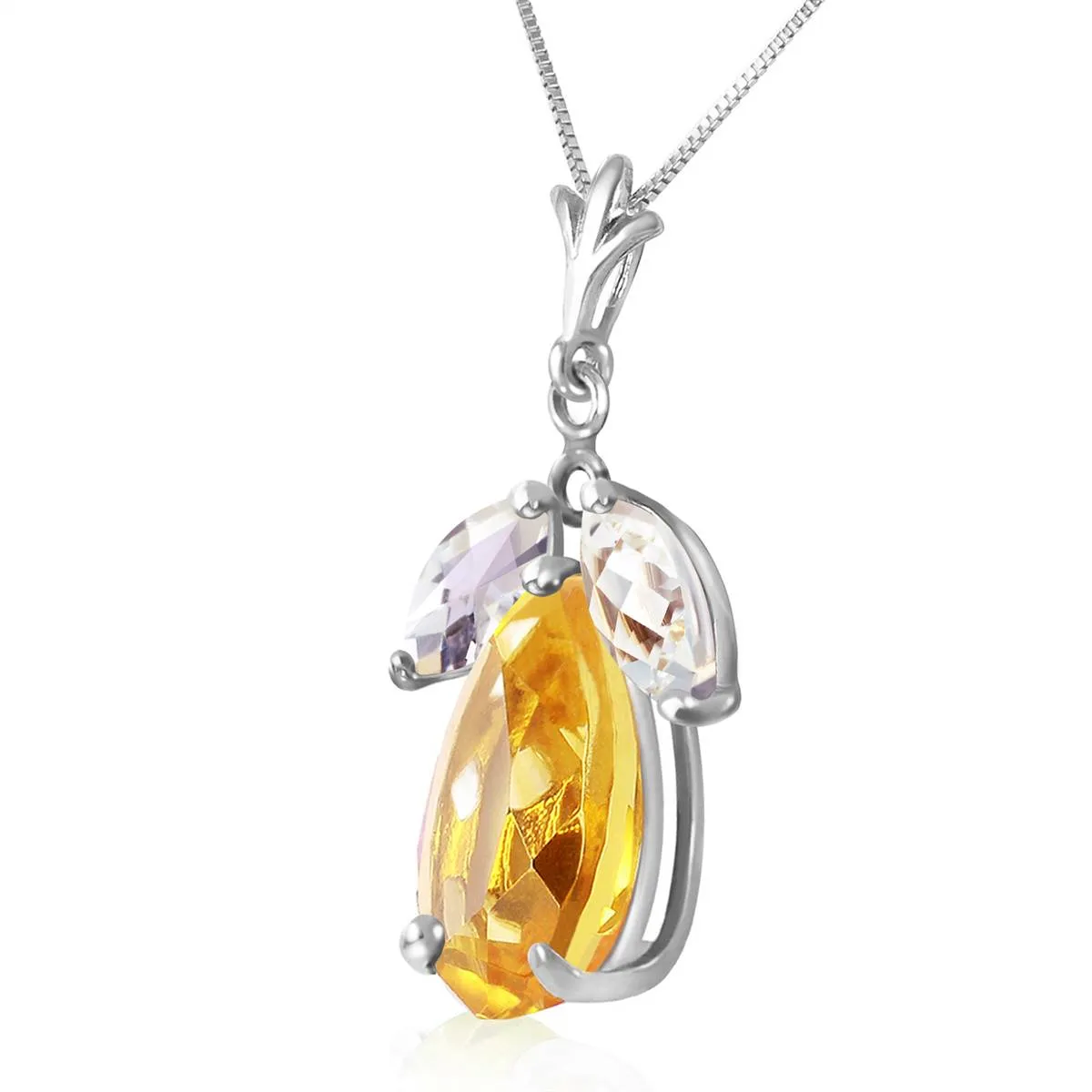 6.5 Carat 14K Solid White Gold Necklace Citrine White Topaz