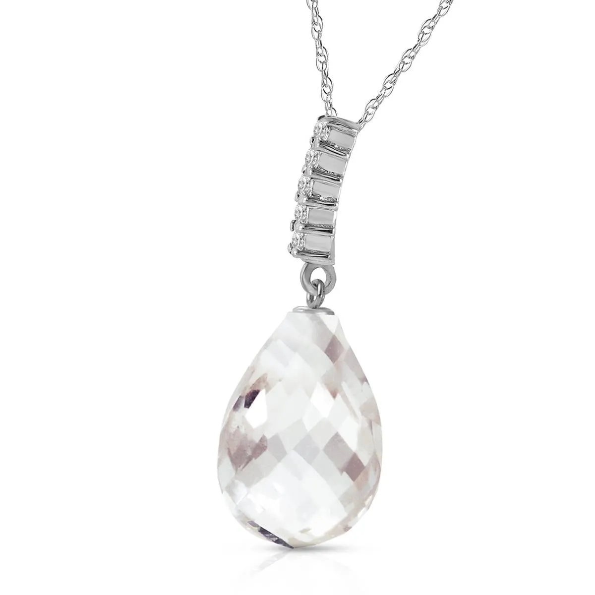 7.18 Carat 14K Solid White Gold Necklace Diamond Briolette Drop White Topaz