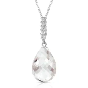 7.18 Carat 14K Solid White Gold Necklace Diamond Briolette Drop White Topaz