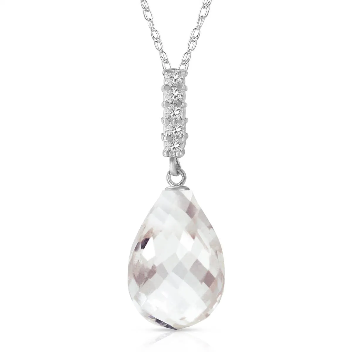 7.18 Carat 14K Solid White Gold Necklace Diamond Briolette Drop White Topaz