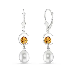 9 Carat 14K Solid White Gold Whatever Whenever Citrine Pearl Earrings