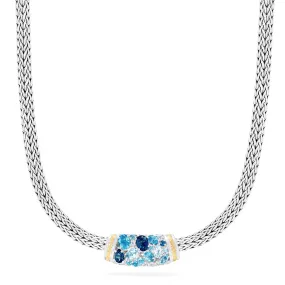 925 Sterling Silver & 18K Gold Blue Topaz Splash Necklace, 6.70 TCW