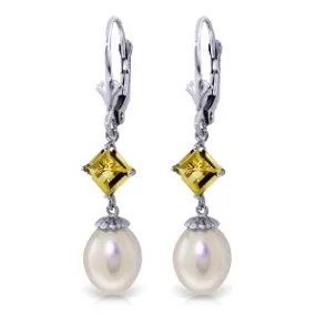 9.5 Carat 14K Whte Gold Eternal Value Pearl Citrine Earrings