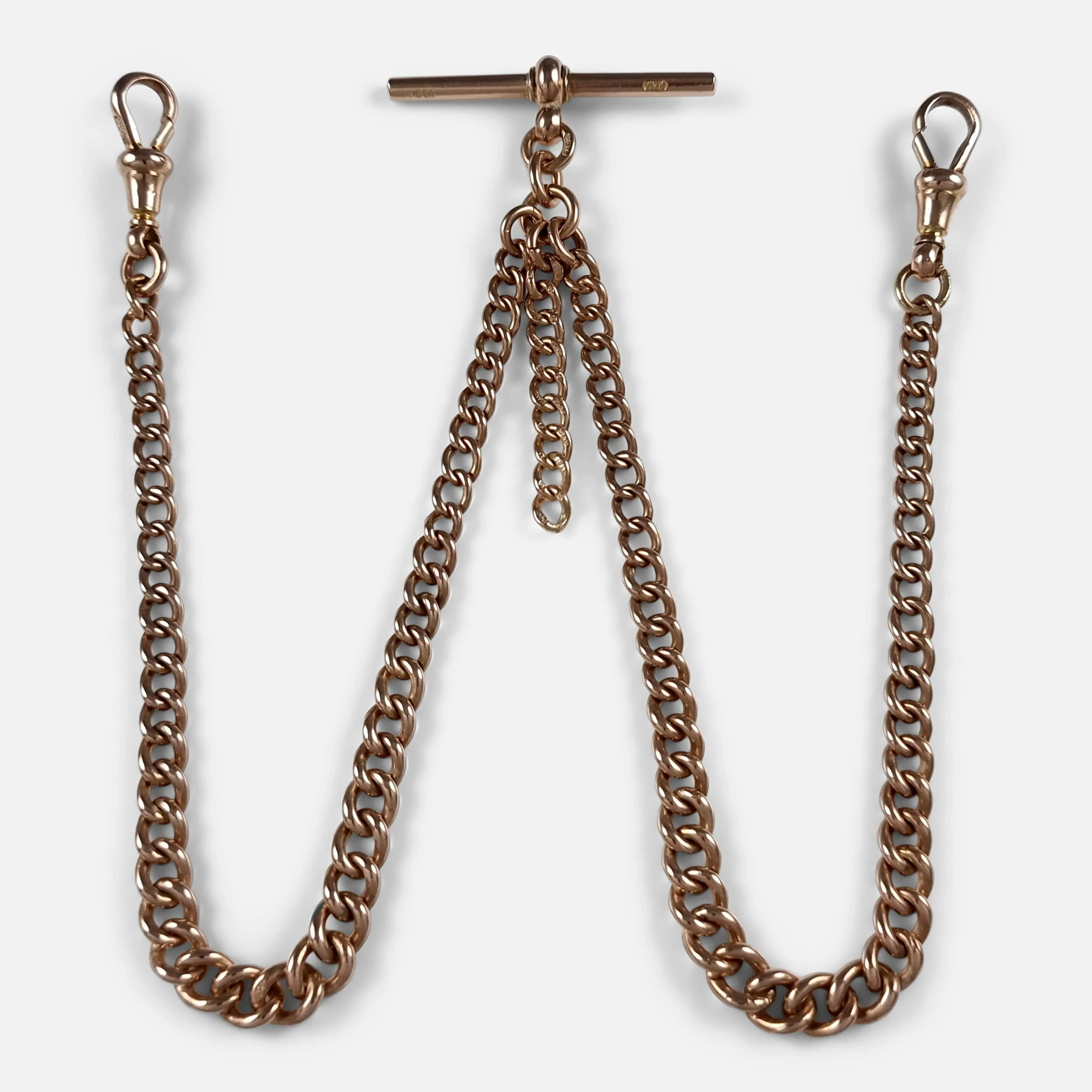 9ct Rose Gold Double Albert Watch Chain, 34.2 Grams
