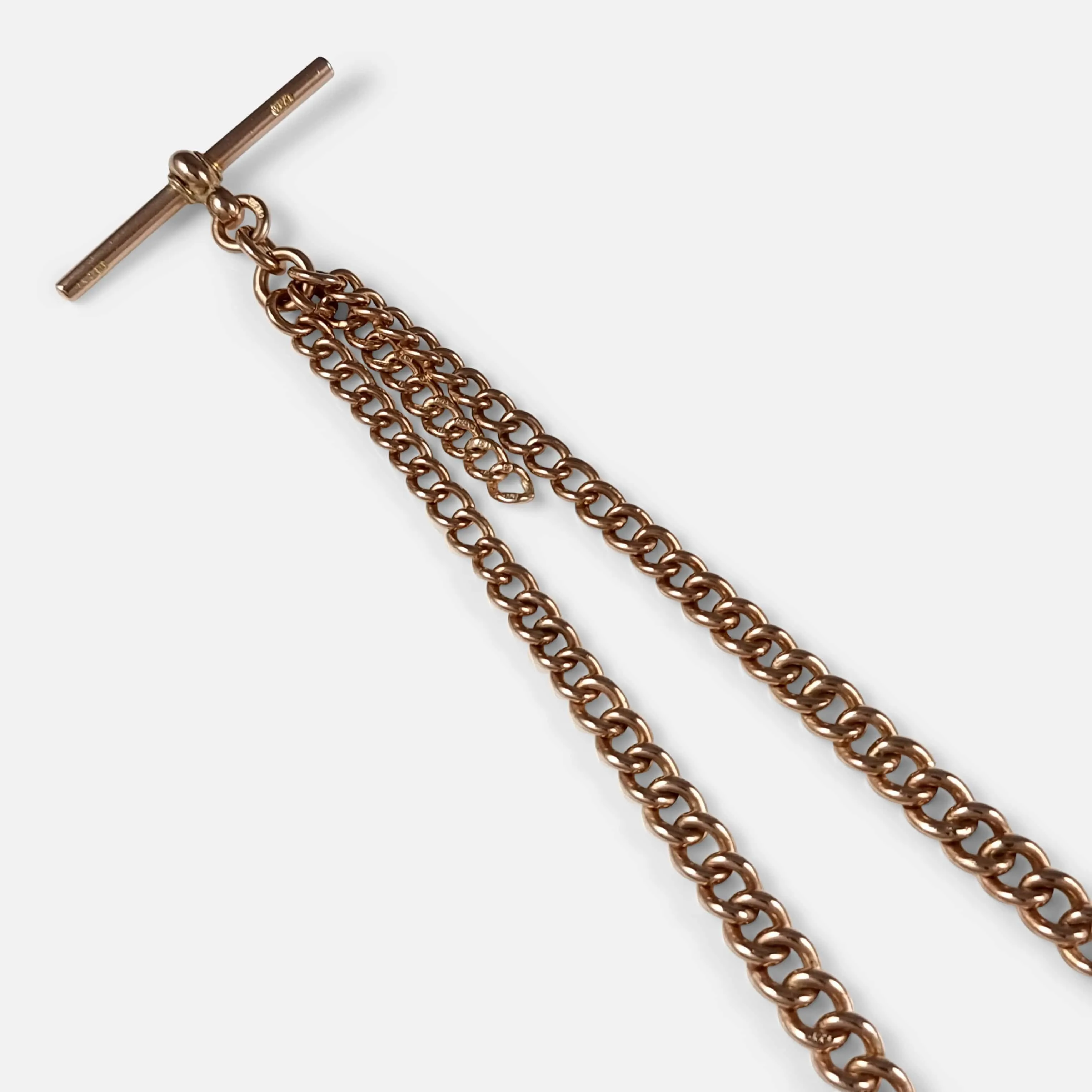 9ct Rose Gold Double Albert Watch Chain, 34.2 Grams