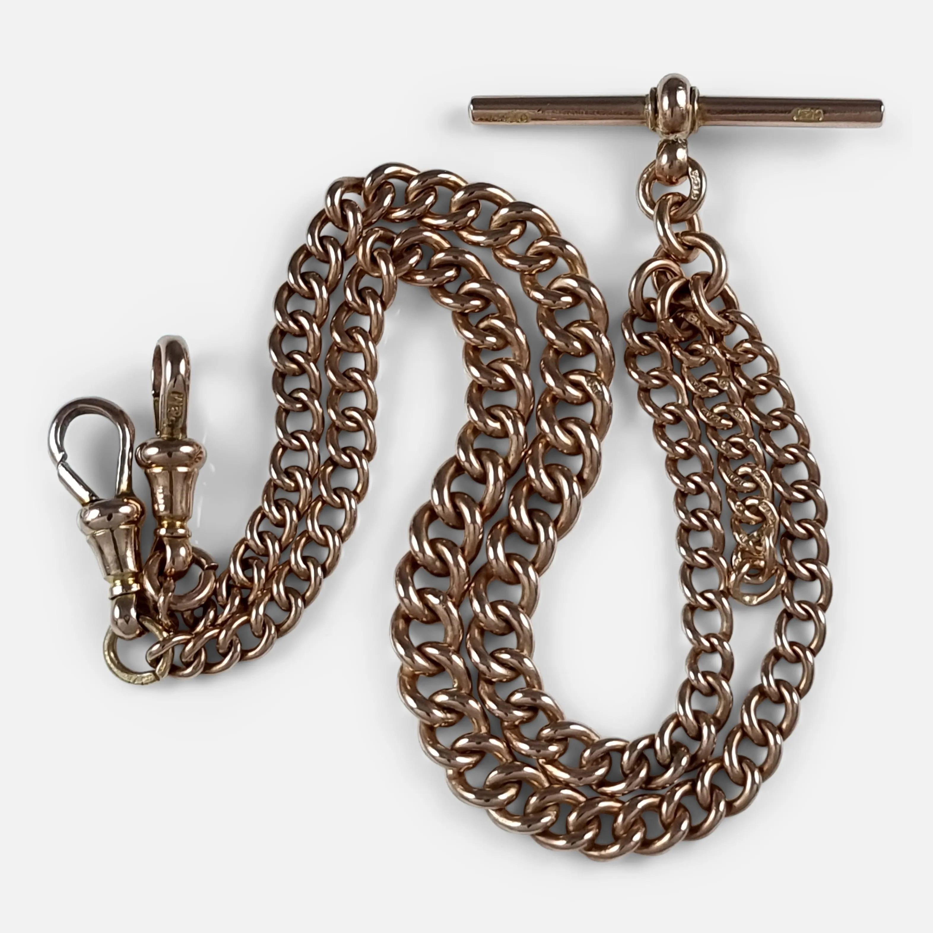 9ct Rose Gold Double Albert Watch Chain, 34.2 Grams