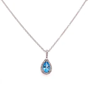 9ct White Gold 0.50ct Earth Grown Blue Topaz Halo Pear Shape Pendant