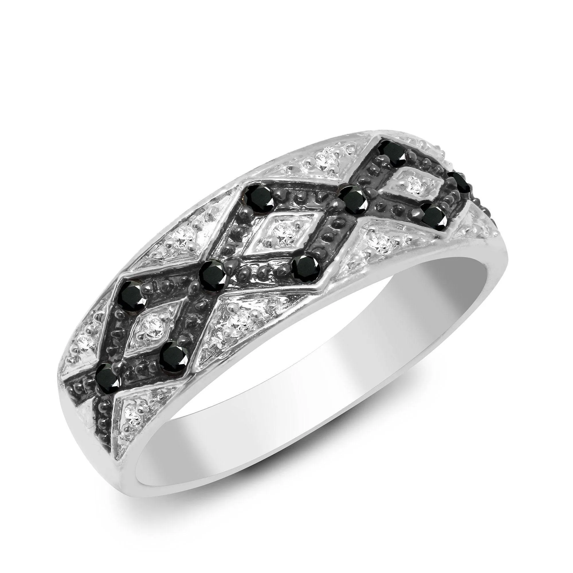 9ct White Gold Diamond And Black Diamond Ring