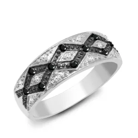 9ct White Gold Diamond And Black Diamond Ring