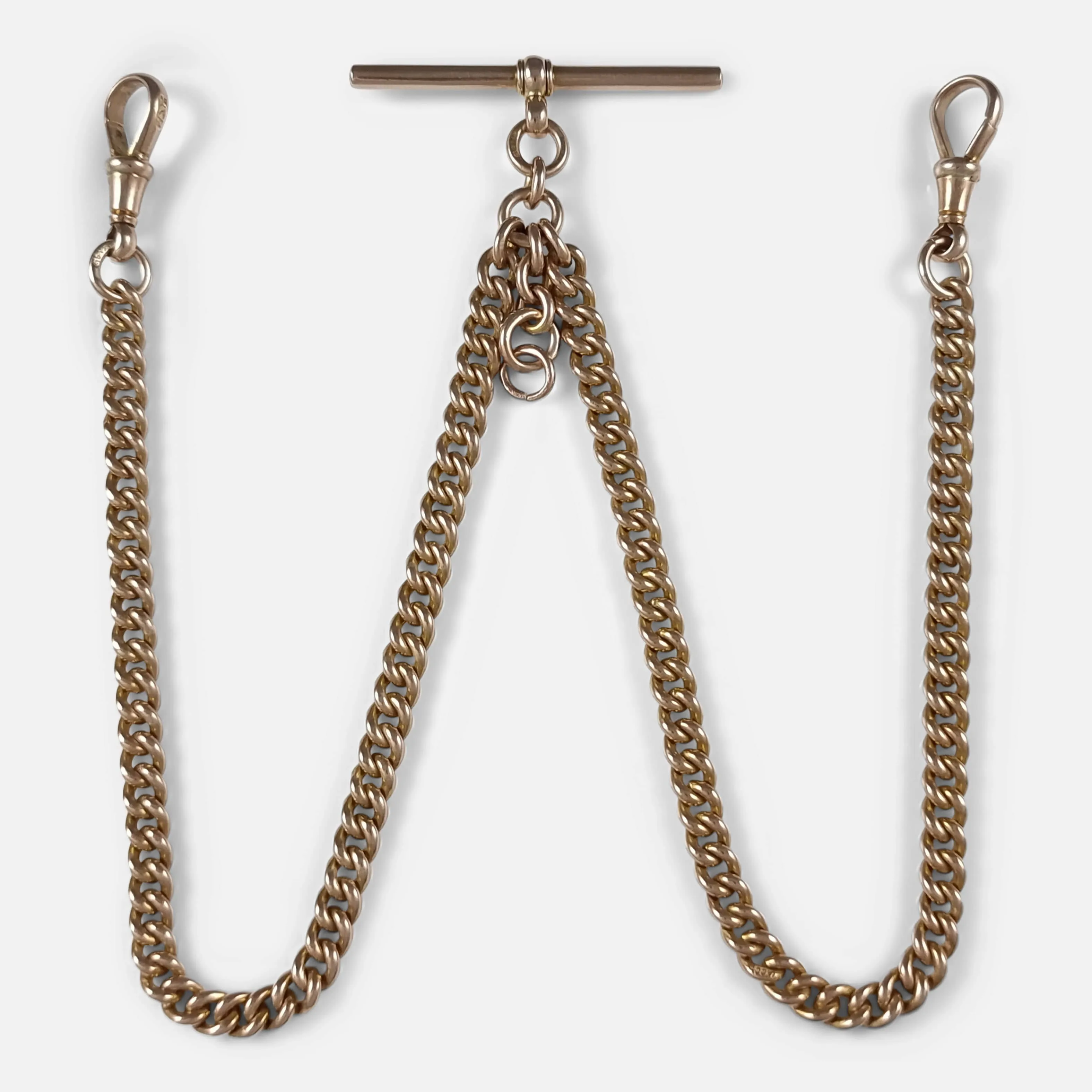 9ct Yellow Gold Double Albert Watch Chain - 32.0 grams