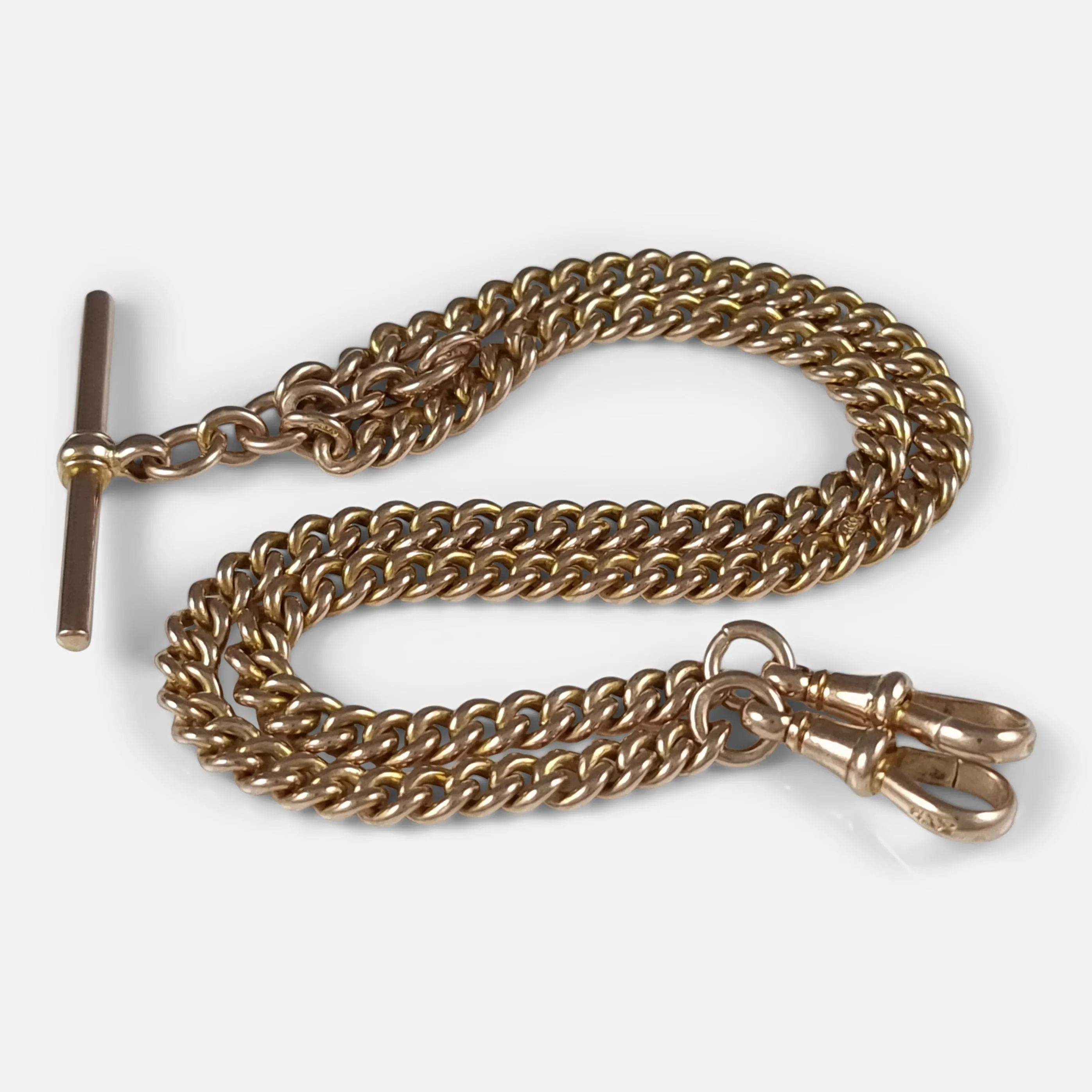 9ct Yellow Gold Double Albert Watch Chain - 32.0 grams