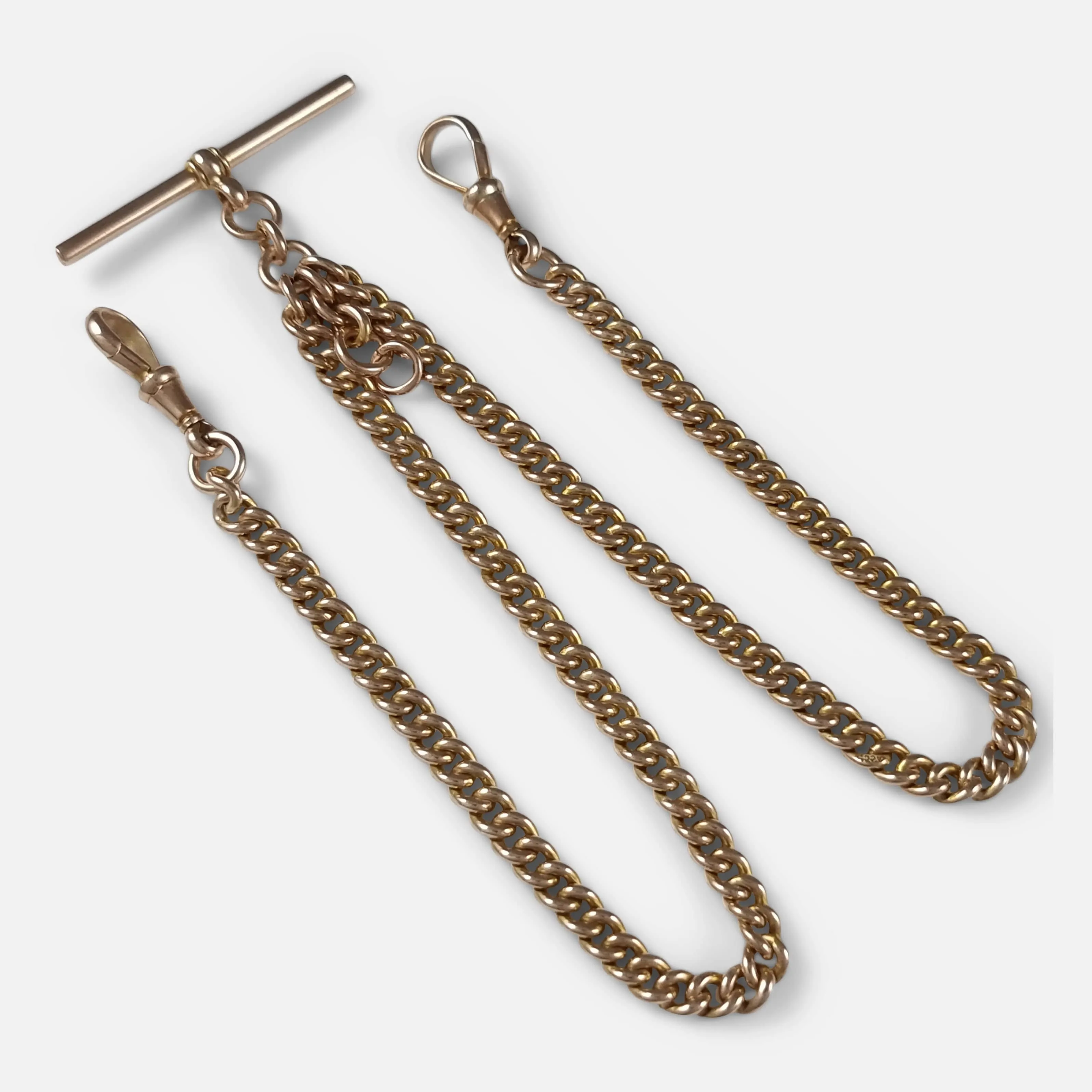 9ct Yellow Gold Double Albert Watch Chain - 32.0 grams