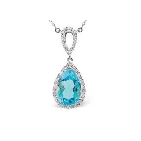 Acotis Diamonds 9K White Gold 0.12ct Diamond 3.52ct Blue Topaz Necklace B1215