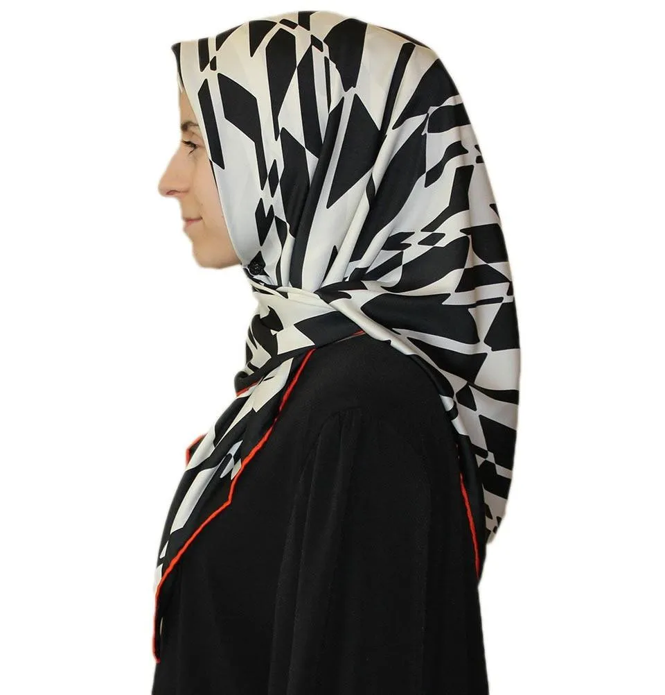 Aker Satin Square Hijab Scarf 6749 963 Black / White