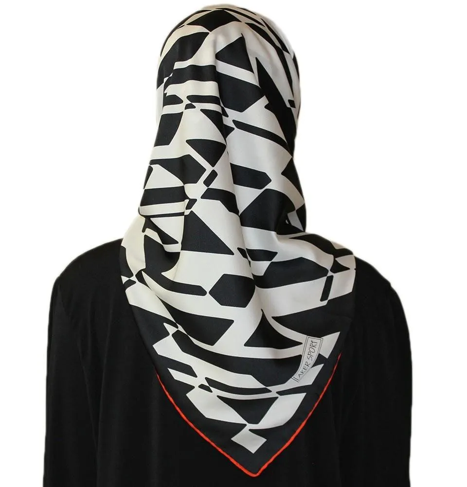 Aker Satin Square Hijab Scarf 6749 963 Black / White