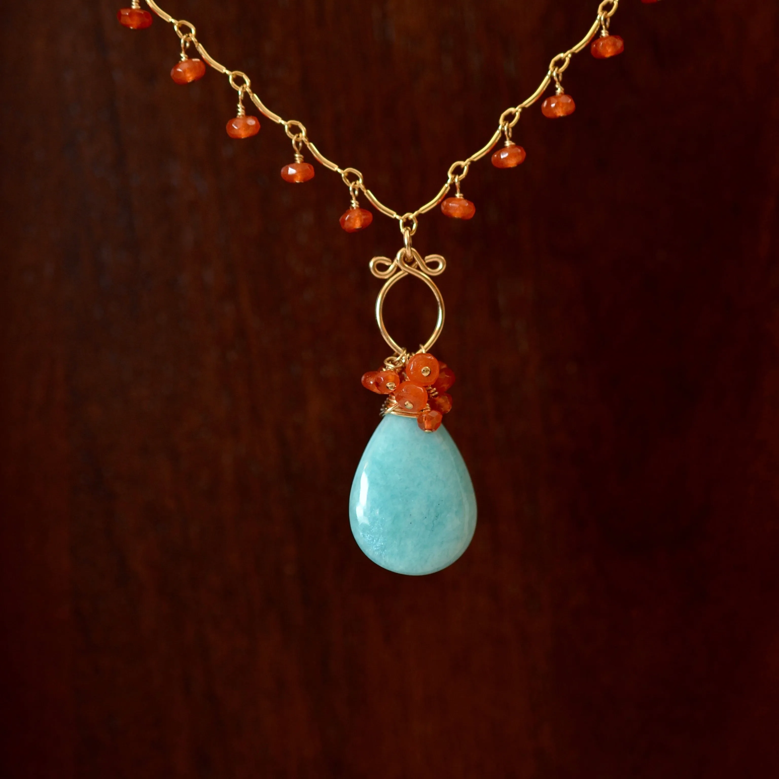 Anitta - Amazonite, Carnelian 14k Gold Filled Necklace