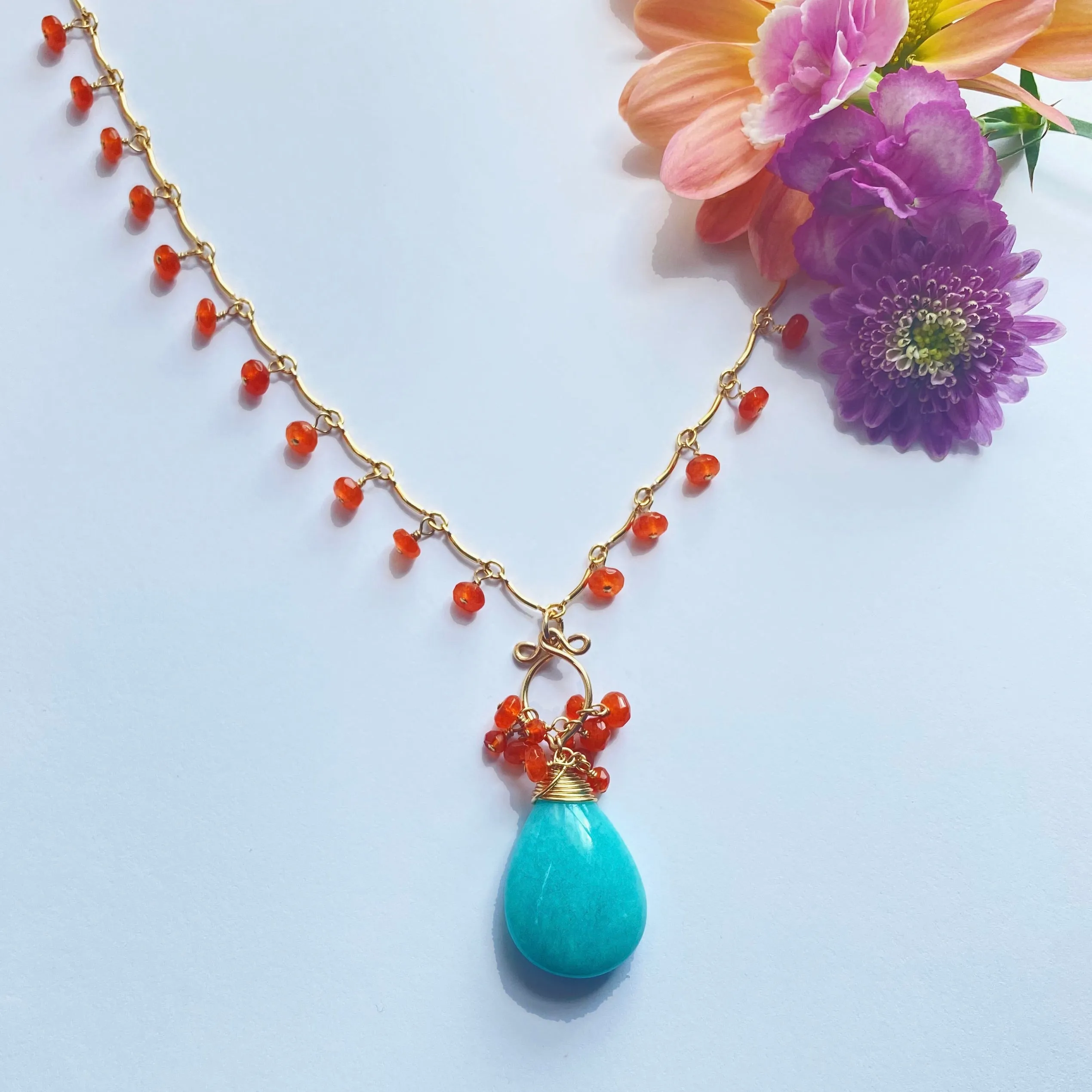 Anitta - Amazonite, Carnelian 14k Gold Filled Necklace