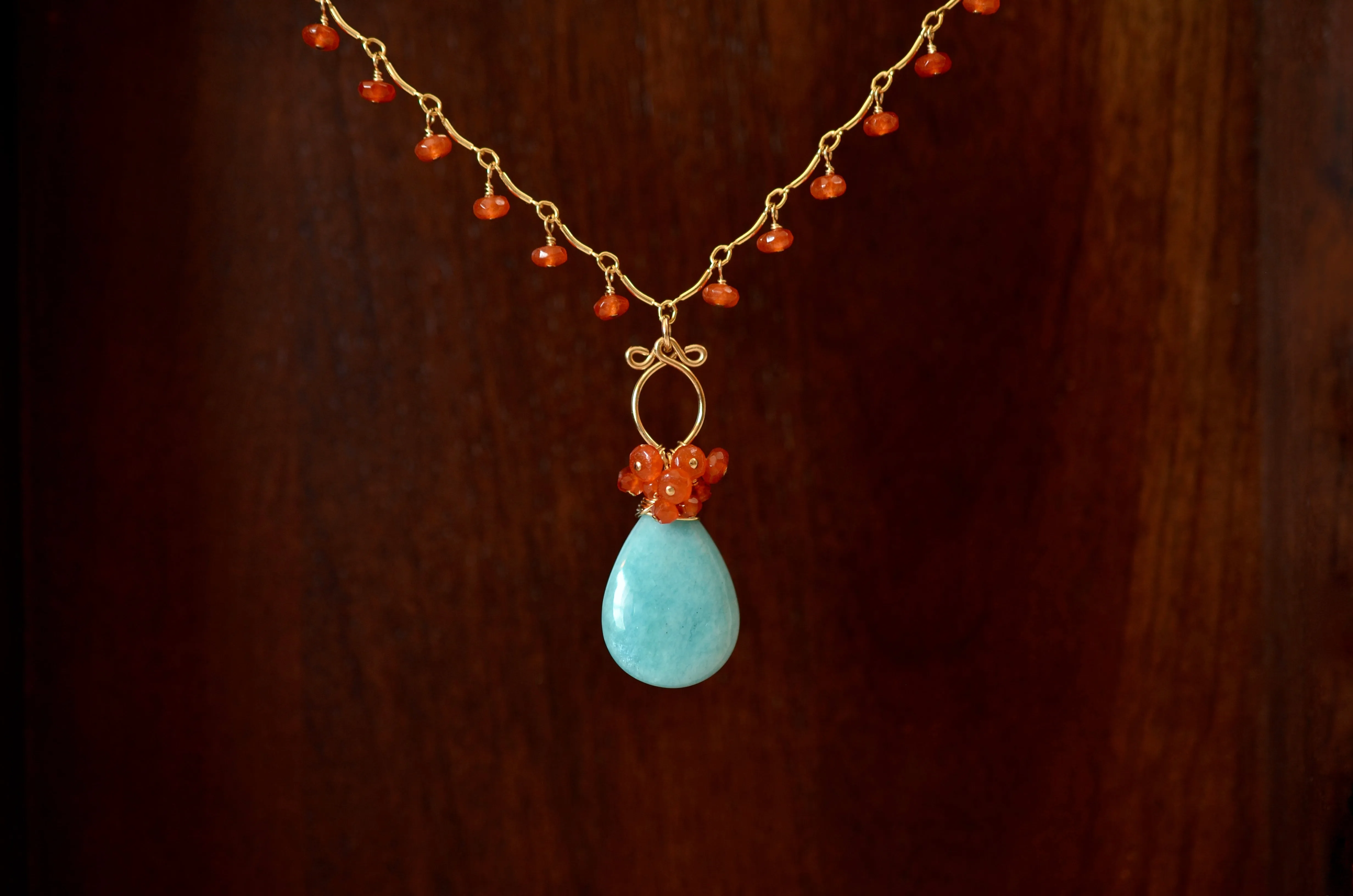 Anitta - Amazonite, Carnelian 14k Gold Filled Necklace