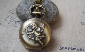 Antique Bronze Cupid Angel Pocket Watch A5733
