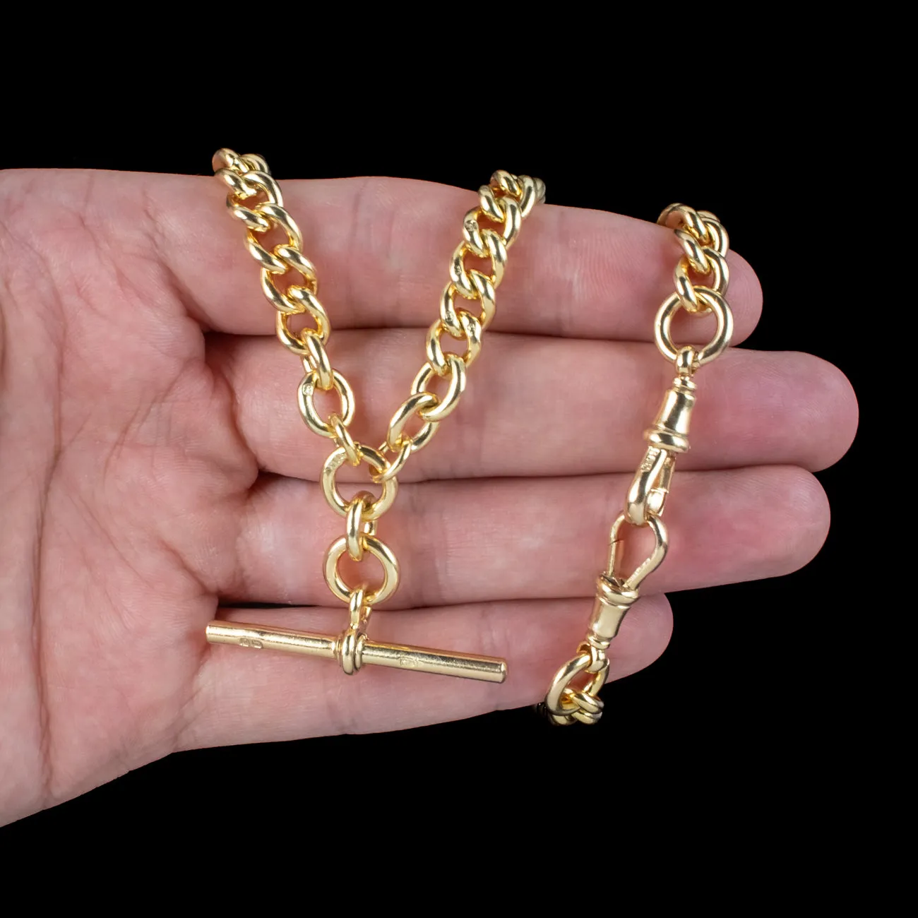 Antique Edwardian Albert Chain Silver 18ct Gold Gilt Dated 1910