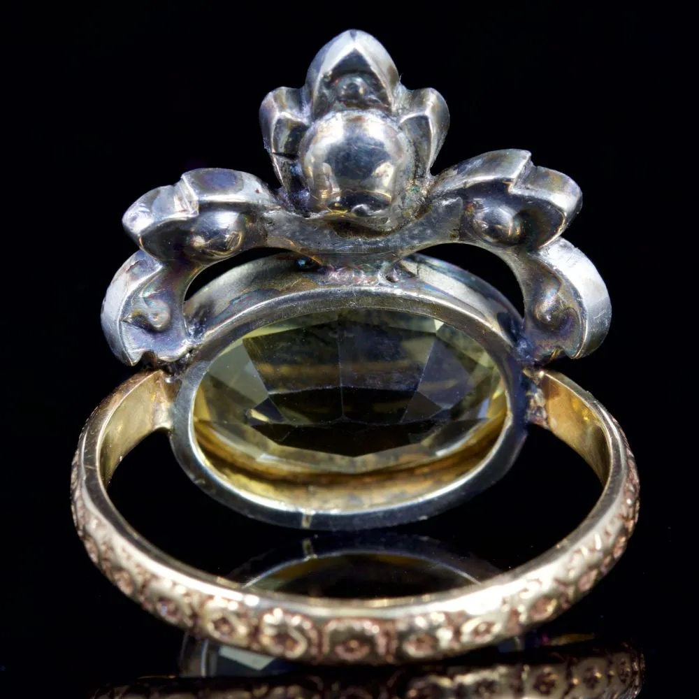 Antique Georgian Yellow Topaz Ring Silver 18Ct Circa 1800