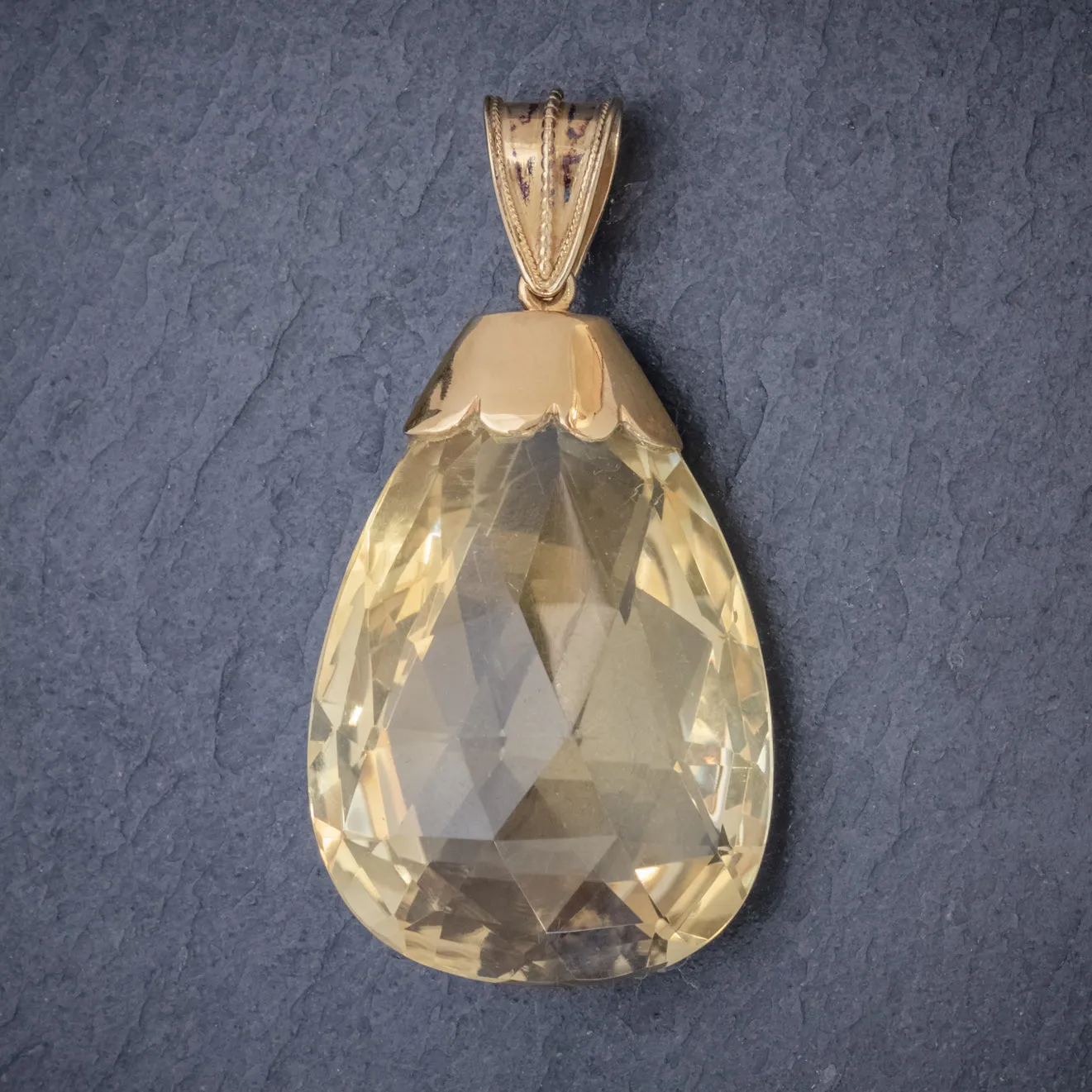 Antique Victorian Citrine Pendant 50Ct Citrine 9Ct Gold Circa 1900