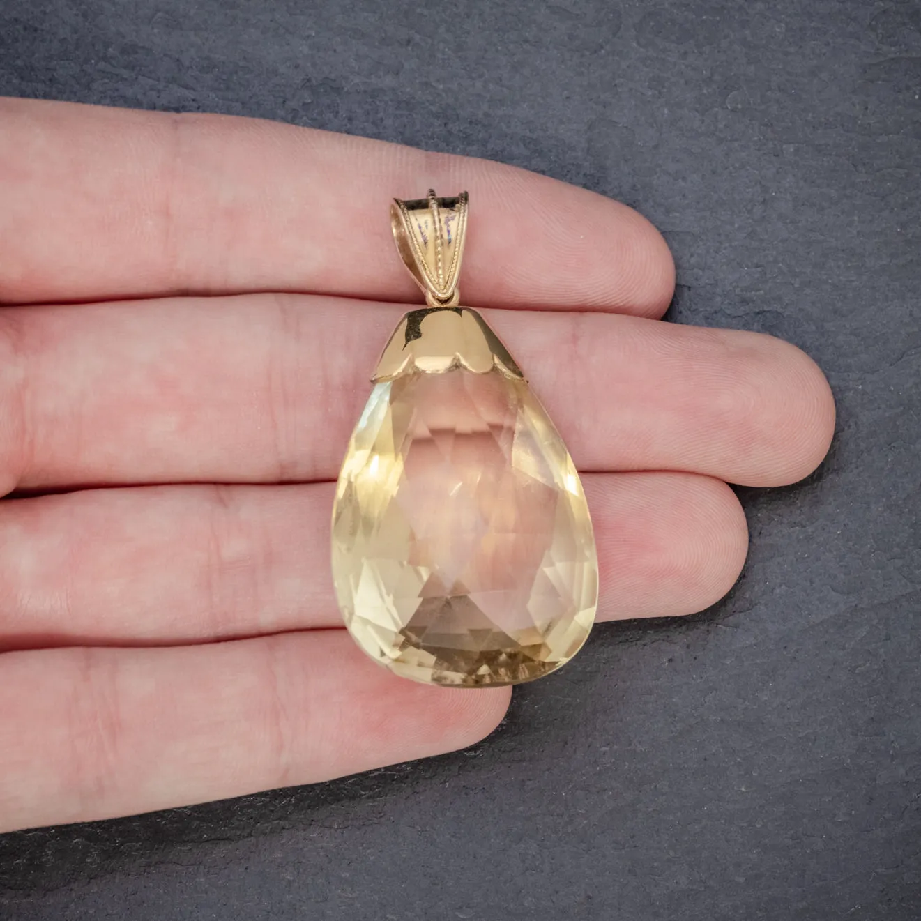 Antique Victorian Citrine Pendant 50Ct Citrine 9Ct Gold Circa 1900