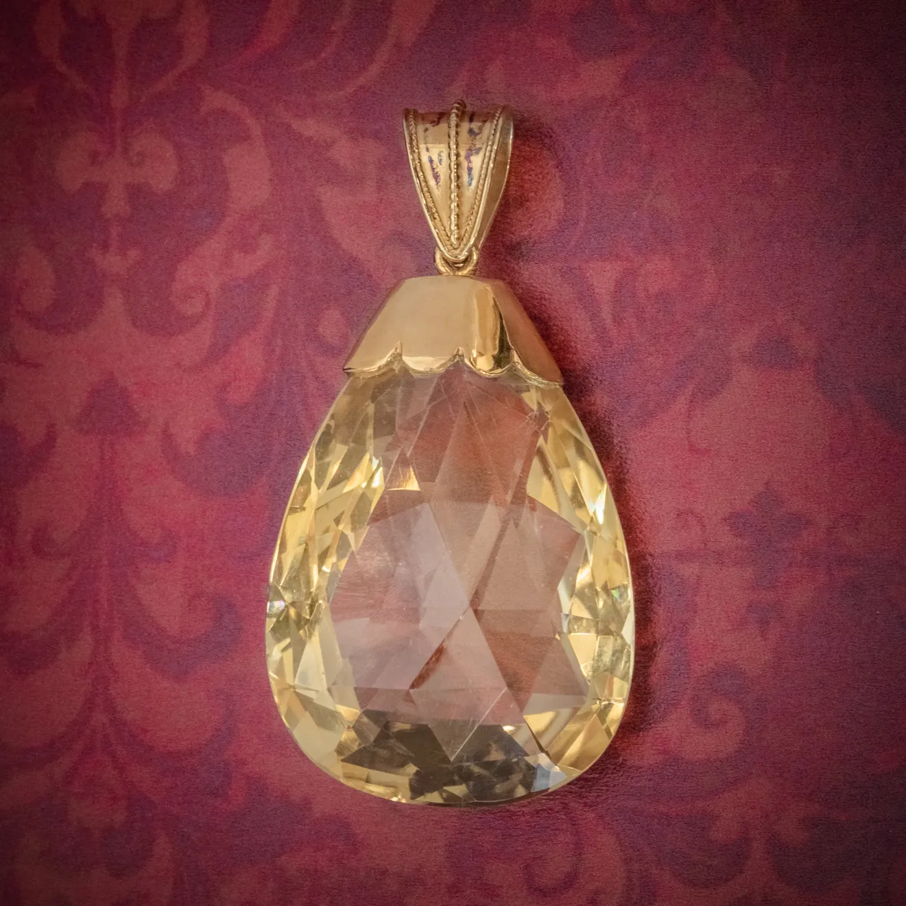 Antique Victorian Citrine Pendant 50Ct Citrine 9Ct Gold Circa 1900