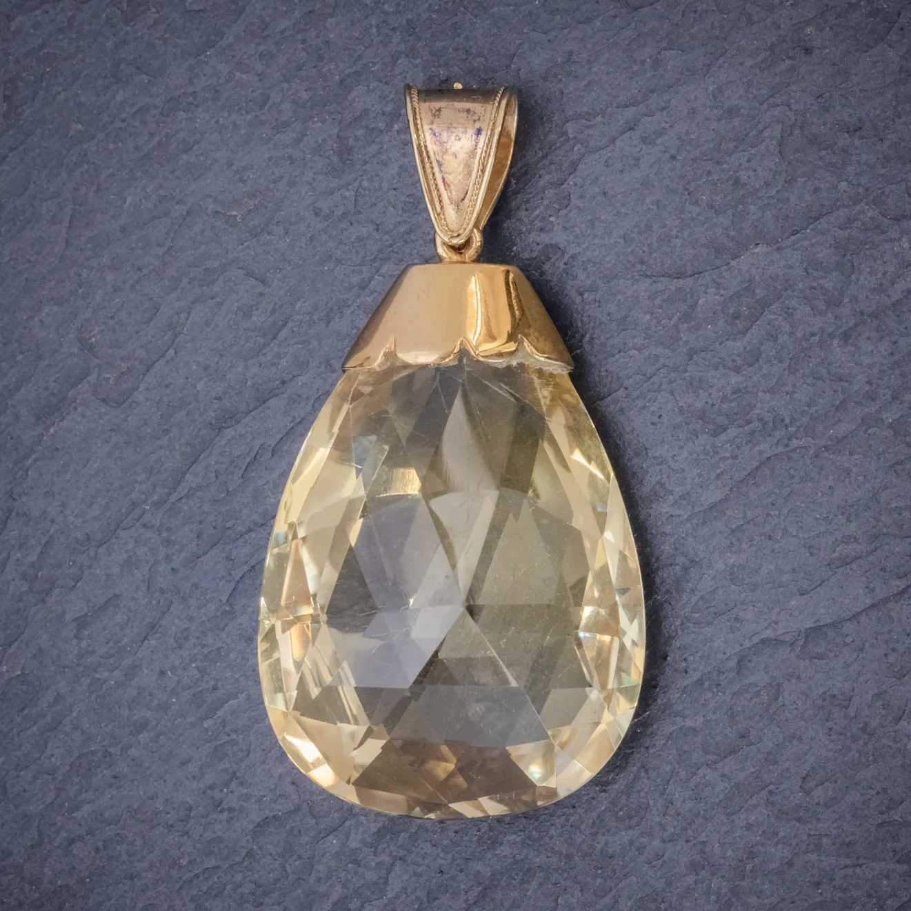 Antique Victorian Citrine Pendant 50Ct Citrine 9Ct Gold Circa 1900