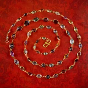 Antique Victorian Harlequin Gemstone Chain Necklace