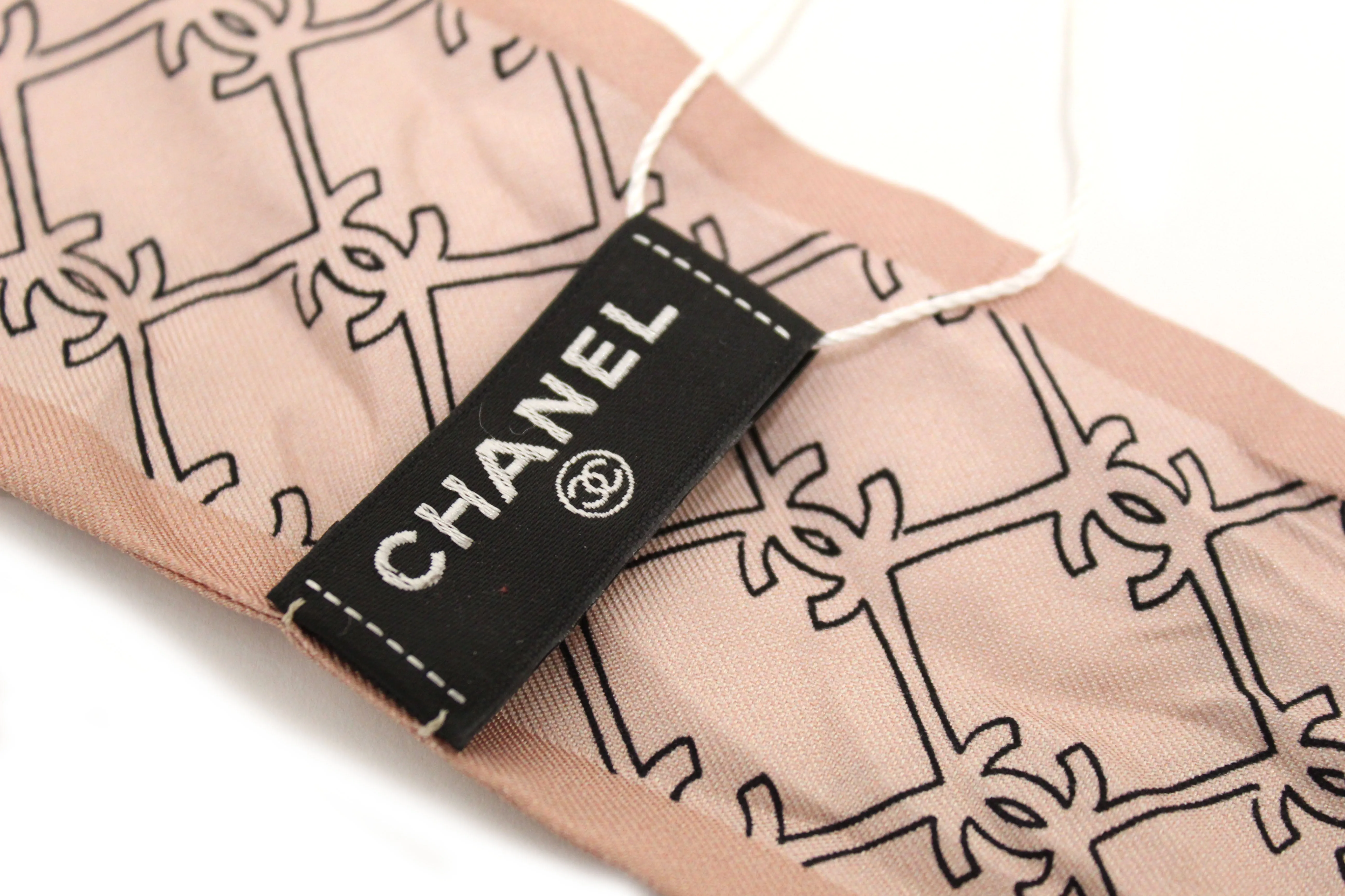 Authentic Chanel Pink Lucky Charm Silk Twilly Bandeau Scarf