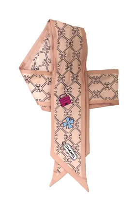 Authentic Chanel Pink Lucky Charm Silk Twilly Bandeau Scarf
