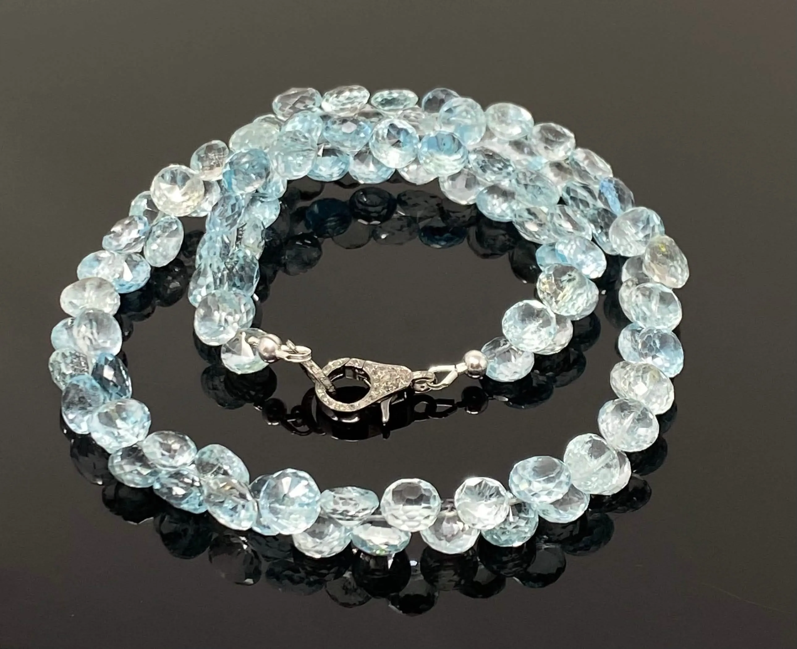 Azure Topaz Elegance Necklace with Dazzling Diamond Clasp - 17.25” Timeless Charm