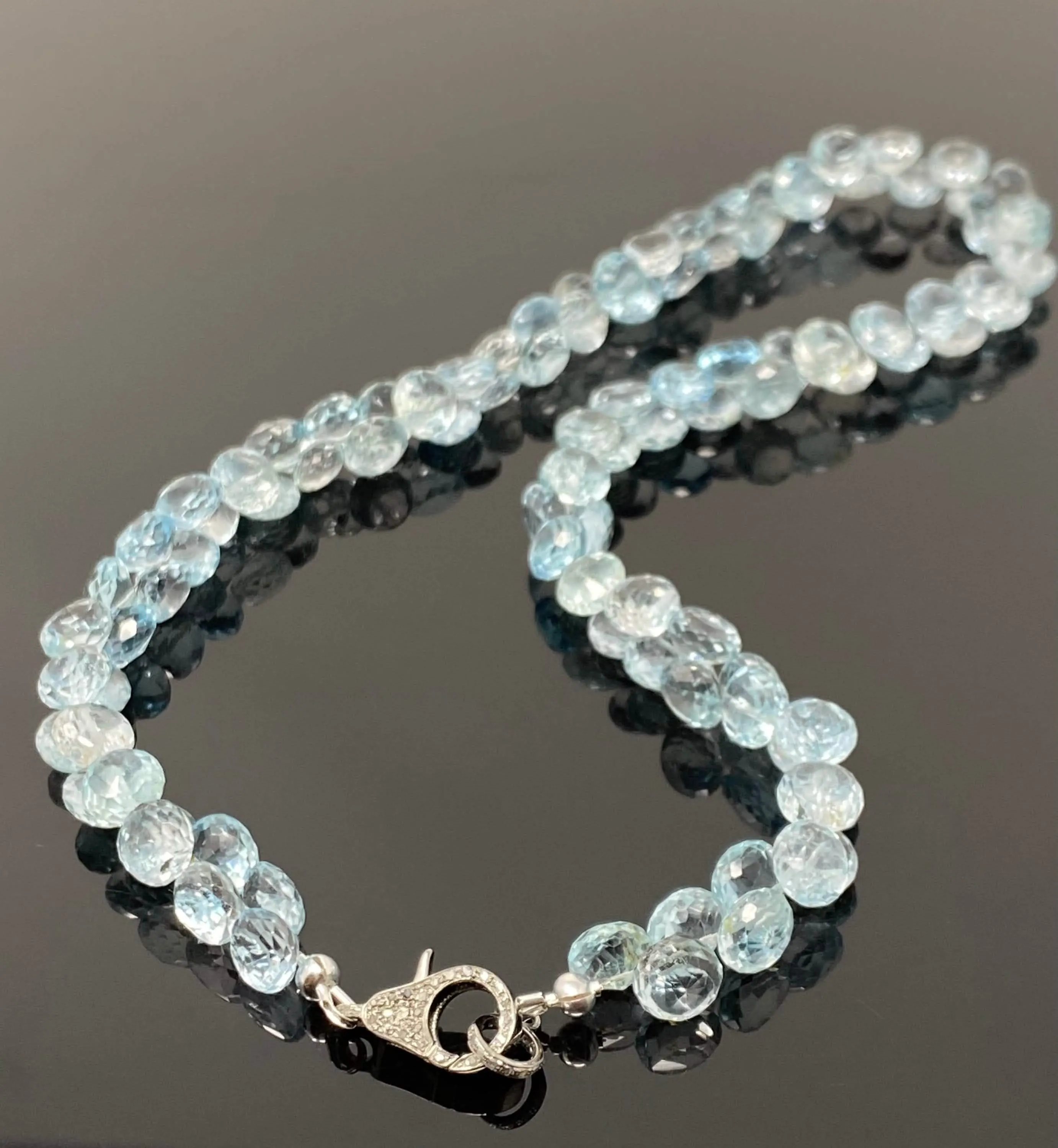 Azure Topaz Elegance Necklace with Dazzling Diamond Clasp - 17.25” Timeless Charm