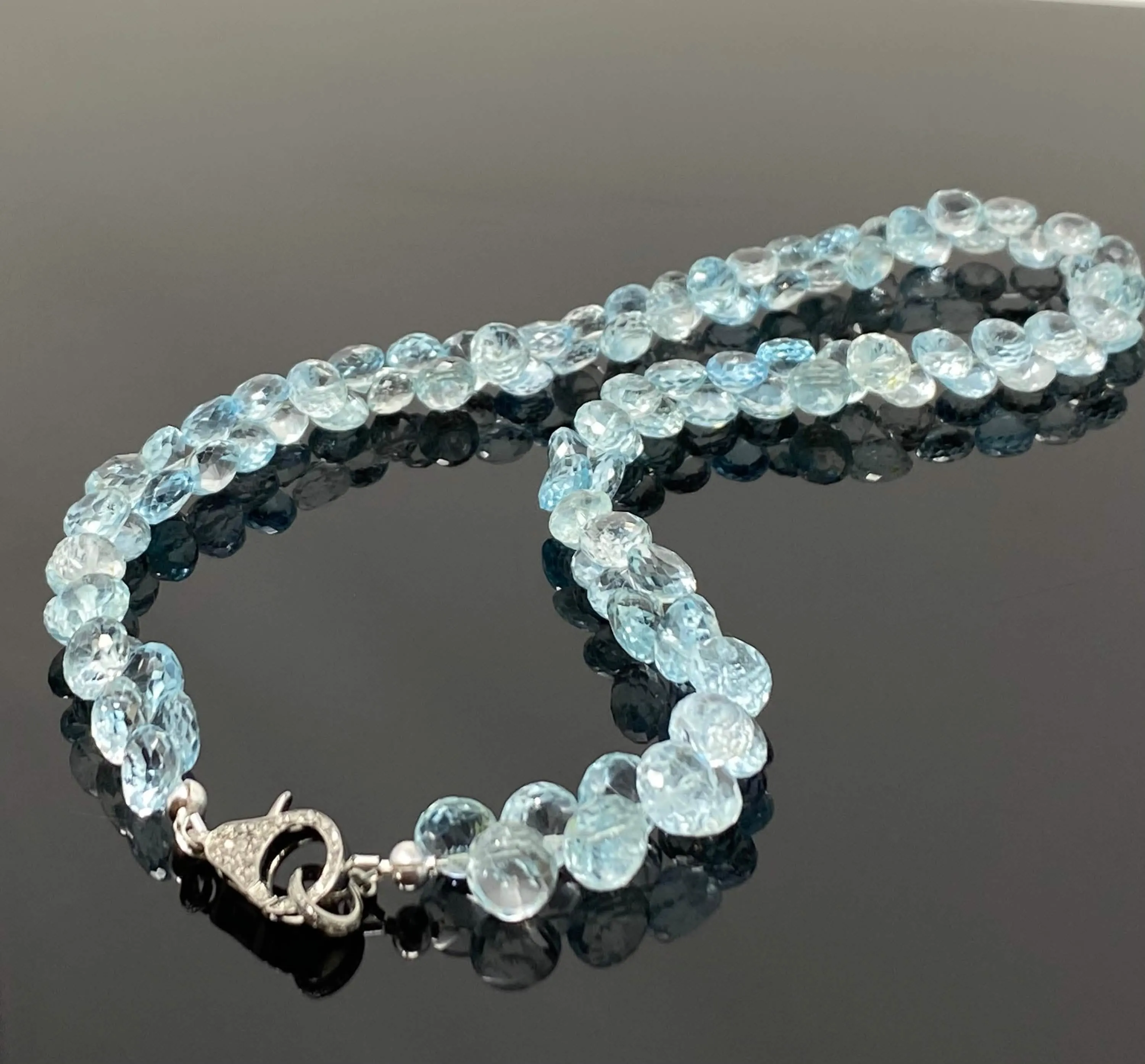 Azure Topaz Elegance Necklace with Dazzling Diamond Clasp - 17.25” Timeless Charm