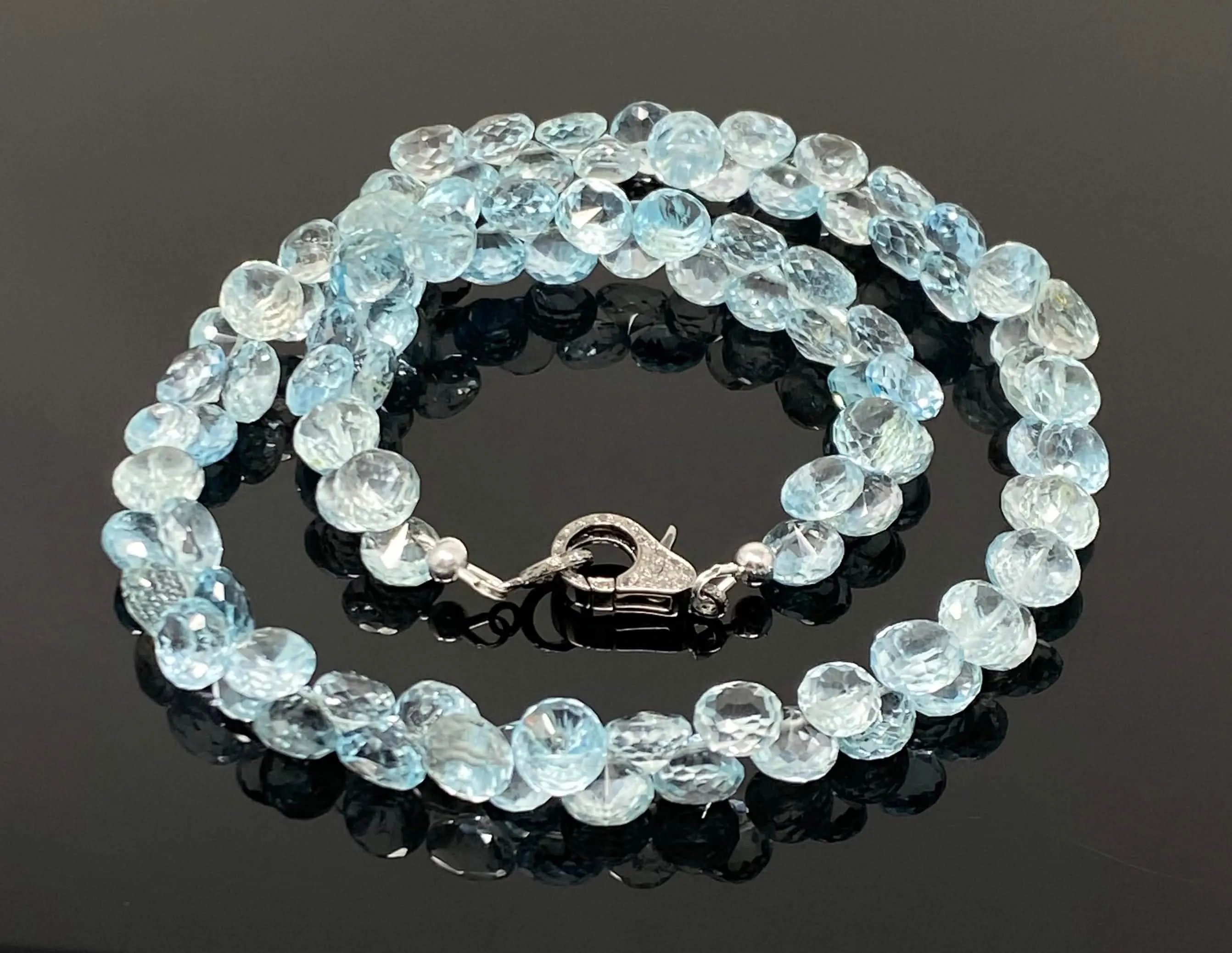 Azure Topaz Elegance Necklace with Dazzling Diamond Clasp - 17.25” Timeless Charm