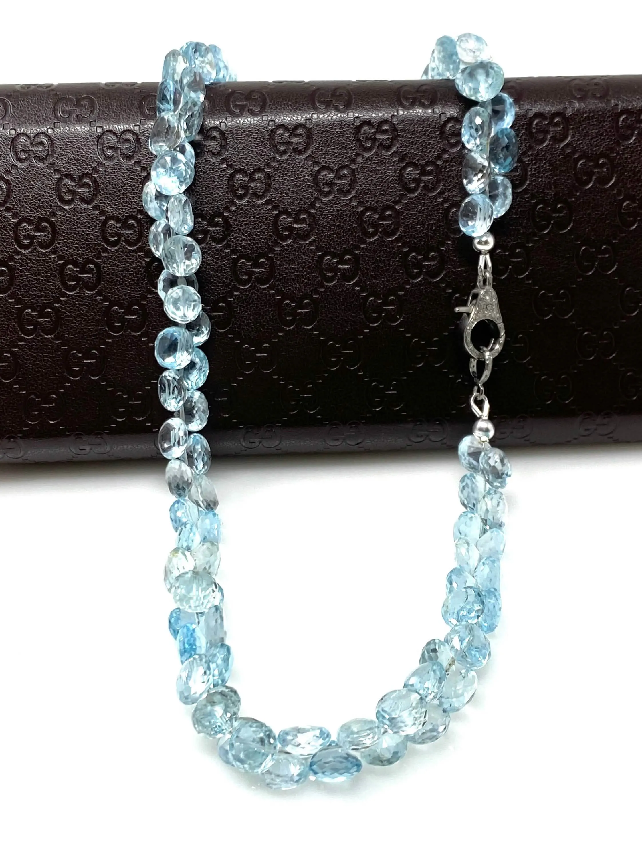 Azure Topaz Elegance Necklace with Dazzling Diamond Clasp - 17.25” Timeless Charm